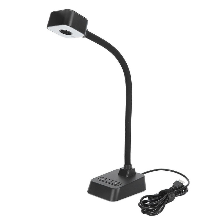 USB 4K документна камера с въртене на 360°, автофокус, LED светлина на 3 нива, вграден микрофон с намаляване на шума, сгъваема, черна, 1 бр