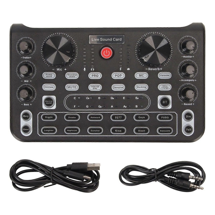 Hordozható audio keverő többféle effekttel, Bluetooth, fekete, 12x7cm
