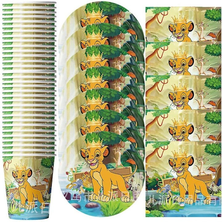 Set vesela unica folosire, 60 piese, carton, Leul Rege, multicolor