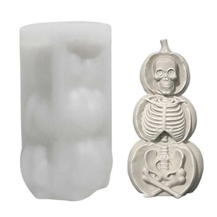 Forma silicon Halloween craniu dovleac alb 5.6x10.1cm pentru lumanari si decoratiuni