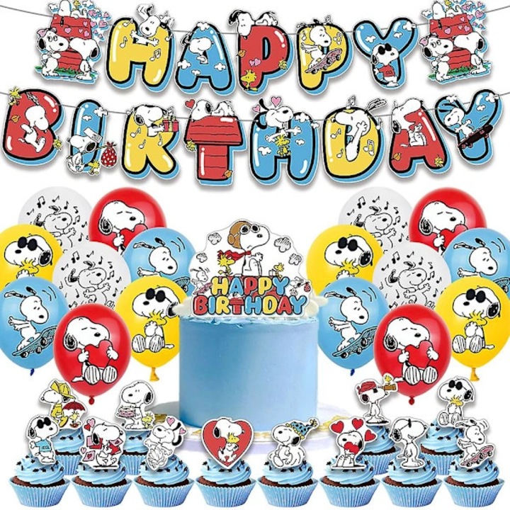 Set accesorii petrecere copii Snoopy multicolor cu baloane banner si decoratiuni tort