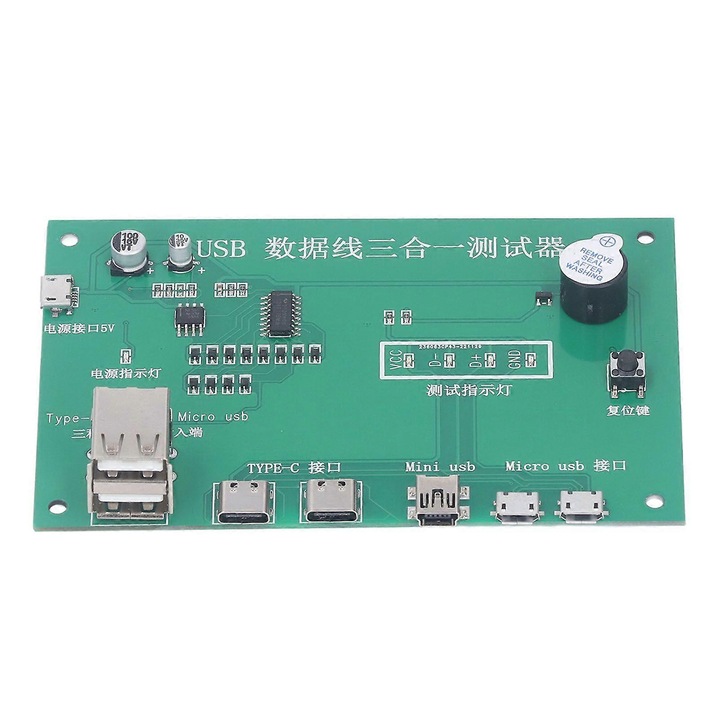 USB kábel teszter 3 az 1-ben, C típusú mini USB micro USB, LED csipogó, kompakt
