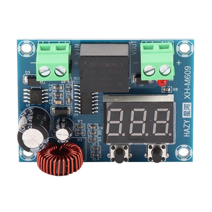 Modul protectie baterie XHM609 12-36V, modul de decuplare la tensiune joasa cu afisaj digital, protectie la supradescarcare si scurtcircuit, albastru, 57x42x19mm