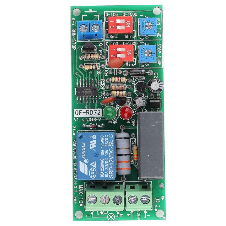 Állítható végtelen ciklusú időzítő relé modul 88x38x22mm, fehér