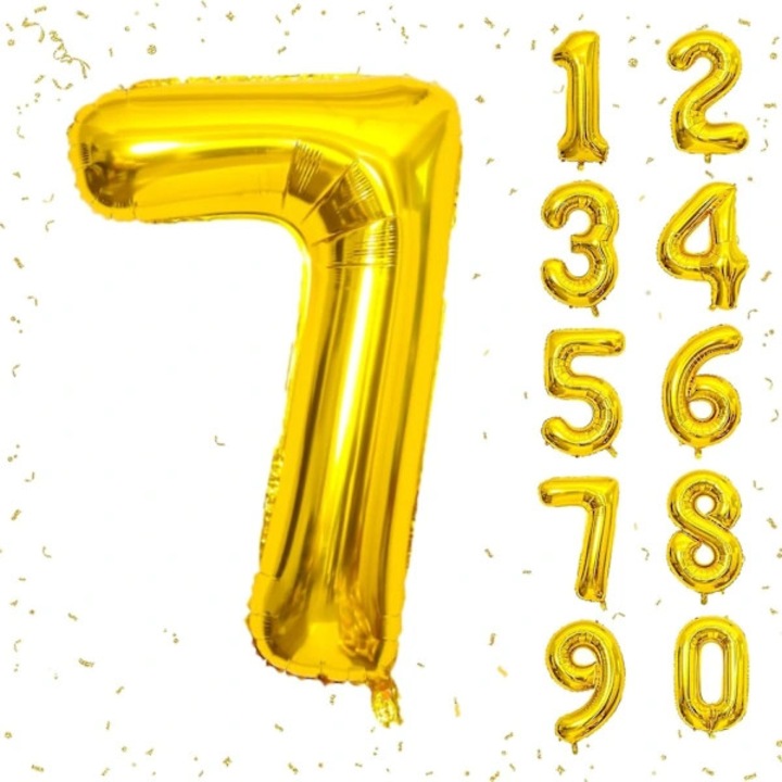 Balon folie, balon cu cifra 7, 40 inch Mylar, reutilizabil, compatibil cu heliu si aer, auriu, 1 buc