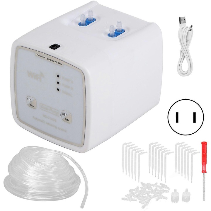 Програматор за поливане с двойна помпа, интелигентен, WiFi, 9.5x8.3x8.3cm, бял