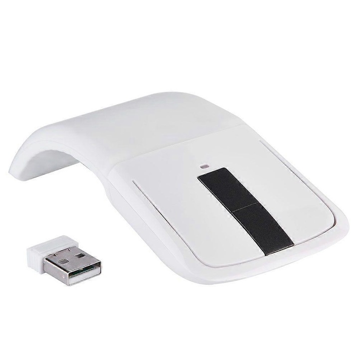 Összecsukható érintőképernyős vezeték nélküli egér, 2.4GHz USB vevővel, 1000 DPI, ergonomikus, fehér, 1 db