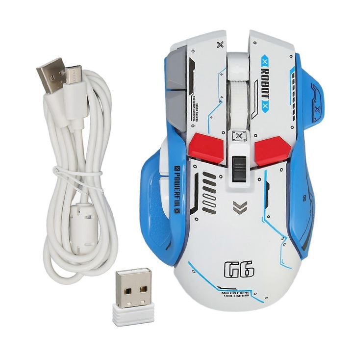 Mouse gaming, 3 moduri conexiune, 5 DPI ajustabil, RGB, alb, 12x7x4cm