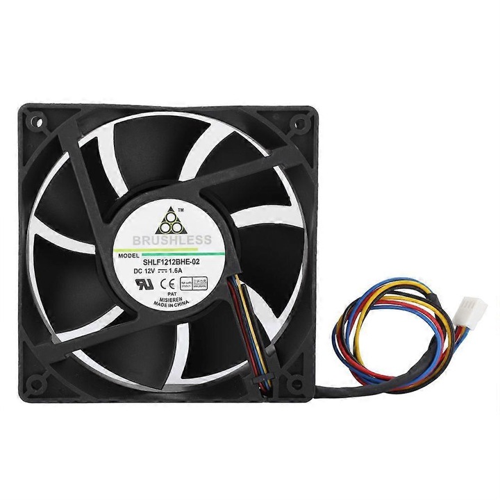 Ventilator de racire SHLF1212BHE-02, DC 12V 1.6A, 12 cm, PWM cu control temperatura, 4 fire (PWM), rulmenti cu bile duble, 4000 rpm, 154.5 CFM, Negru, 1 buc