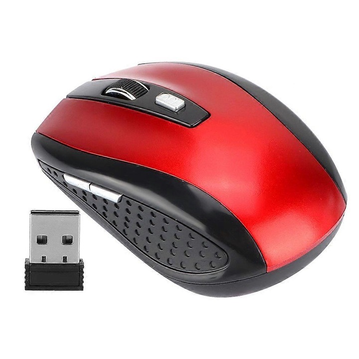 Vezeték nélküli egér 2.4G 6D ultravékony 1200 DPI, ergonomikus, nano USB vevővel, 6 gombos, piros, 1 db