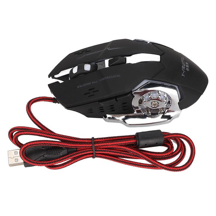Egér gaming G53, vezetékes USB, RGB breathing világítás, oldalsó előre/hátra gombok, 5 gomb, 1200 dpi, fonott kábel 140cm, ABS, fekete/piros, 1 db