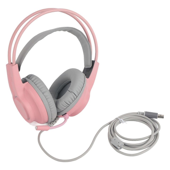 Casti gaming cu microfon, 7.1, USB, roz, 50mm, 2.1m