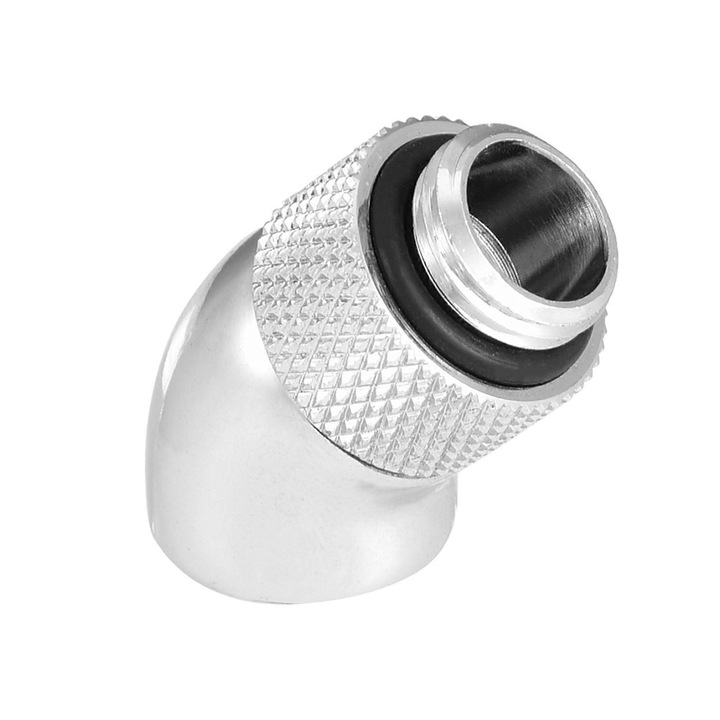 Adapter könyök 45° G1/4 / szerelvény folyadékhűtéses rendszerekhez, fém, 360°-ban forgatható, Ezüst, 1 db