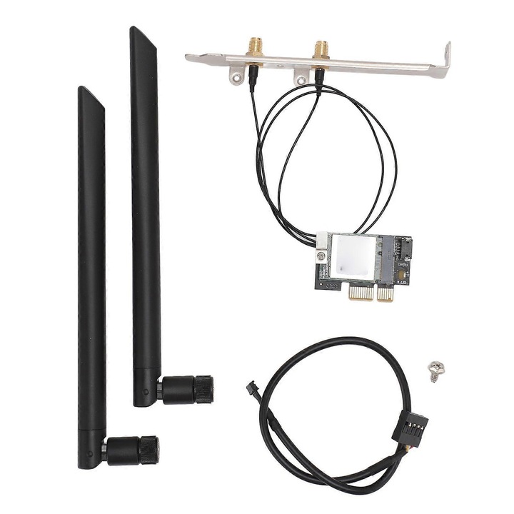 WiFi PCIe hálózati kártya, kétsávos vezeték nélküli adapter 802.11ac 2.4GHz/5GHz 300/867Mbps, Bluetooth 4.1, levehető antennák, fekete, 1 db