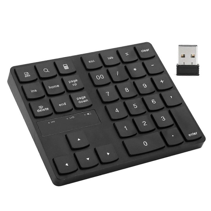 Tastatura numerica keypad 35 taste, wireless 2.4G, ultra slim portabil, plug and play, compatibil Microsoft/Android/OS X, Negru, 1 buc