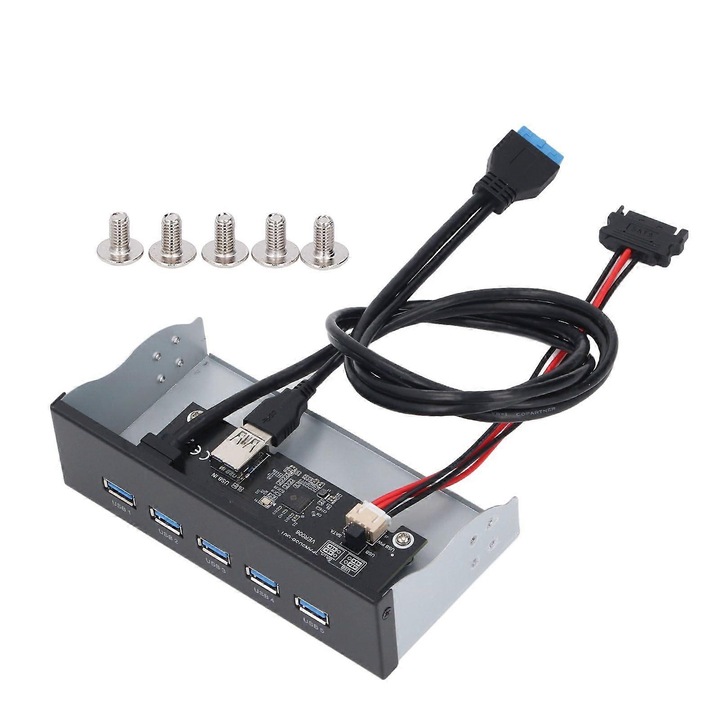 Előlapi USB hub, GL3510, 5 portos USB 3.2 Gen1, 19-tűs csatlakozó, 5.25 hüvelykes optikai meghajtóhelyre szerelhető, fekete/ezüst, 1 db