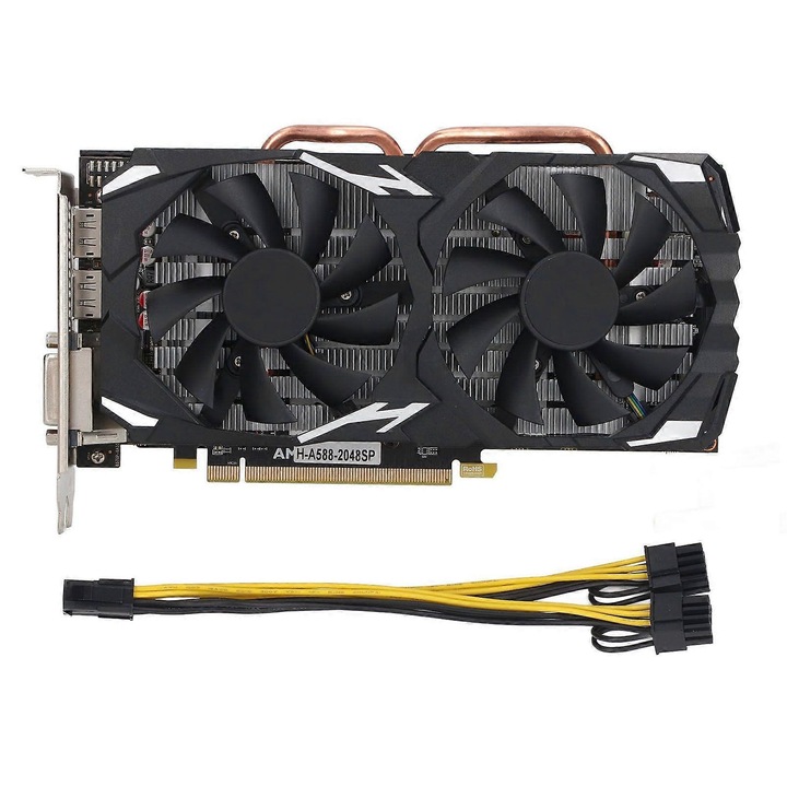 Videokártya (grafikus kártya) RX580, 8GB GDDR5 256-bit, csendes dual-fan hűtéssel és vastagított hűtőbordával, PCIe 3.0, 3xDP/1xHDMI/1xDVI, Fekete, 1 db