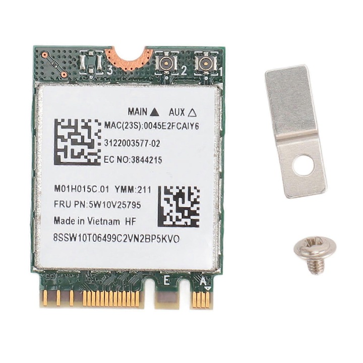 NGFF RTL8822CE FRU vezeték nélküli kártya, Wi-Fi modul, kétsávos 2.4/5GHz, 867Mbps, Bluetooth 5.0, Windows 10 kompatibilis, zöld, 1 db