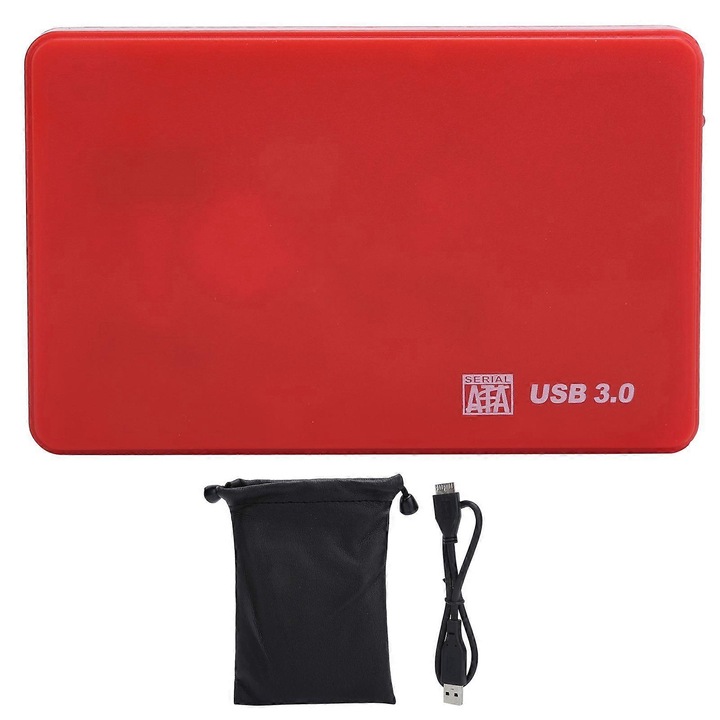Hard disk extern 2.5 inchi USB 3.0, plug and play, cu cablu adaptor si husa, Rosu, 500GB