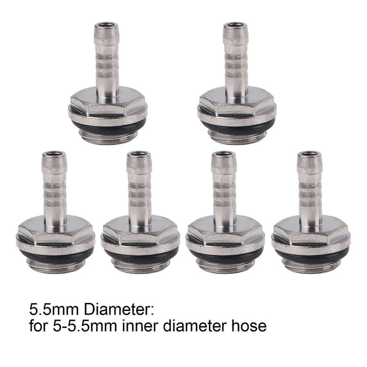 6 darabos készlet, G1/4 TwoTouch apa fitting, krómozott rozsdamentes acél, szilikon gyűrűvel a tömítéshez, Ezüst, 5-5.5mm-es csőhöz