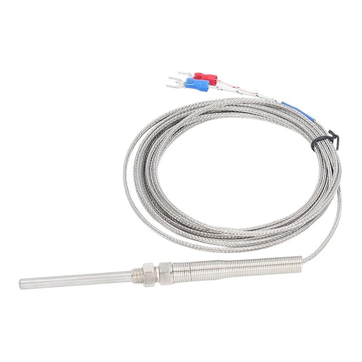 K típusú hőelem érzékelő, 50mm, 0-400°C, 8mm vezeték, 5mm átmérő
