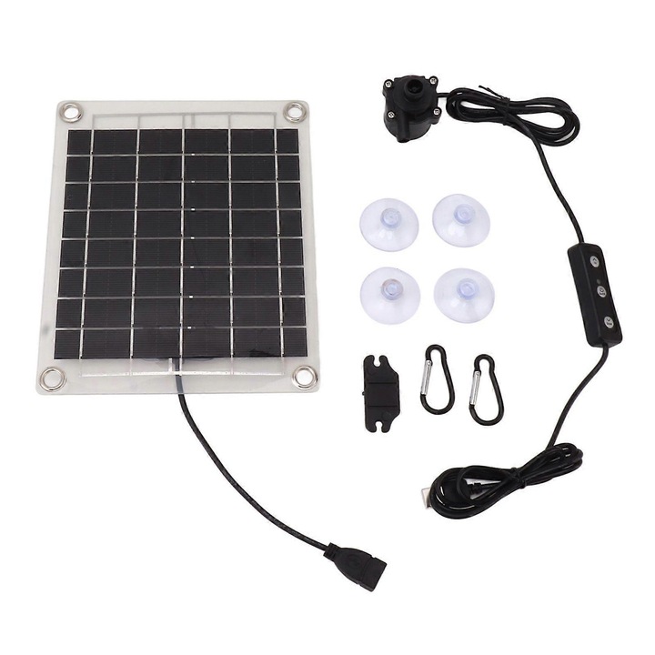Pompa submersibila apa solara 20W, ajustabila, panou 21.5x17.5cm, 800L/h