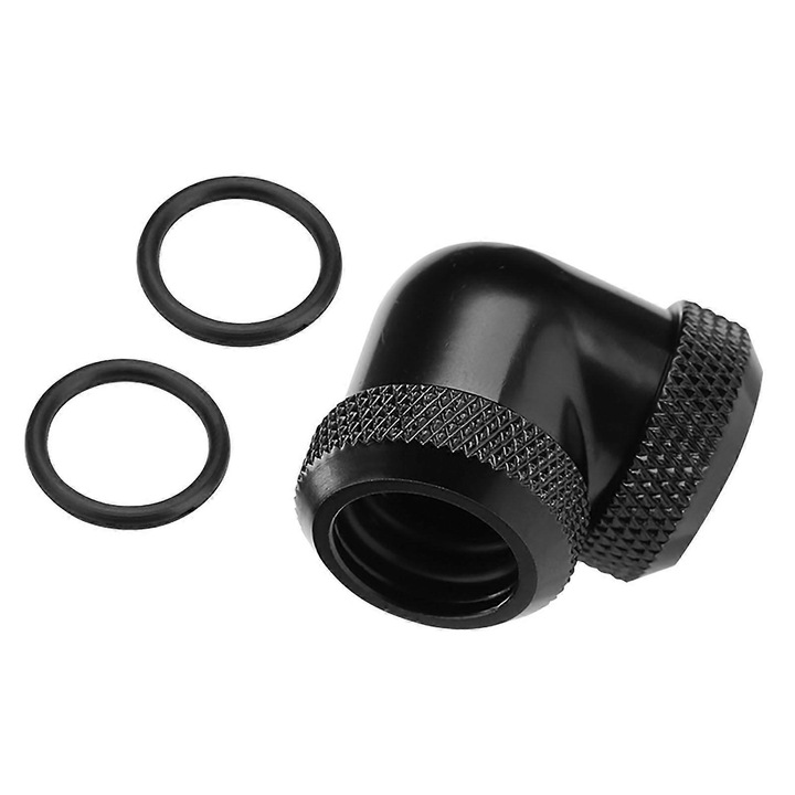 Könyökcsatlakozó 90°-os merev csőhöz, 14mm, krómozott sárgaréz, fekete, 31x31mm