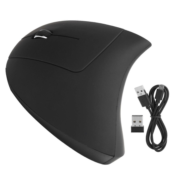 Egér függőleges vezeték nélküli ergonomikus bal 1600dpi fekete 500mAh