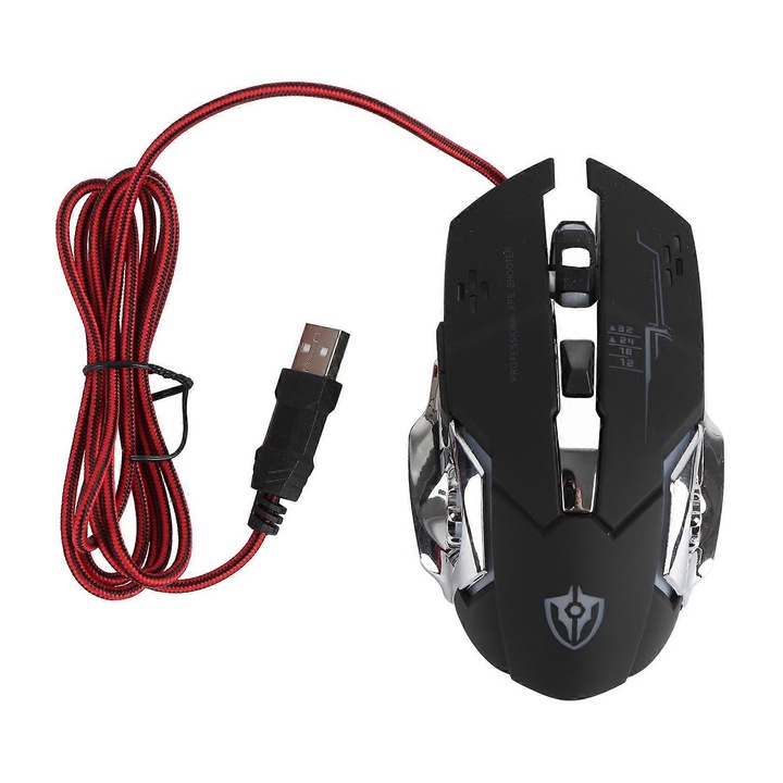 Fekete X7 gamer egér, 6 gomb, világítás, 120x60mm