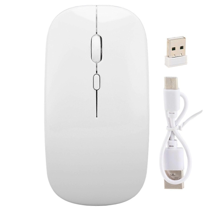 Vezeték nélküli USB egér, újratölthető, fehér, 2.4G, 800mAh, kompakt