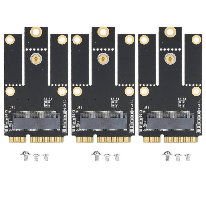 3 db adapter szett M.2/NGFF - Mini PCI-E wireless kártyához, Intel 3160/7260/7265/8260/8265/9260/AX200 és Broadcom BCM94350/BCM94352/DW1560 kompatibilis, hot-swap támogatás, illesztőprogramok és kiegészítő tápellátás nélkül, Fekete, 3 x adapter + 9 csavar