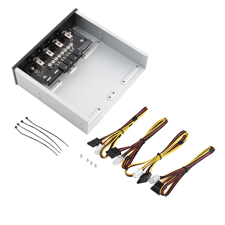 Comutator alimentare HDD pentru PC desktop, 4 iesiri, 15x14.2x4cm, negru