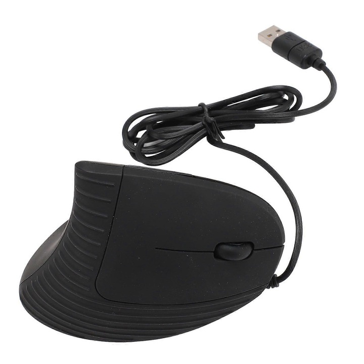 Egér ergonomikus függőleges, optikai vezetékes egér jobb kézre, állítható DPI 1000/1600/2400/3200, USB plug and play kompatibilis, 50 millió kattintásig ellenálló, fekete, 1 db