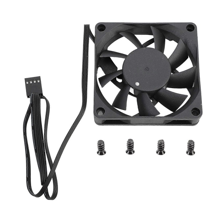 Ventilator PC 70mm, 4 pin PWM, rulmenti cu bile dubli, 7 pale, pana la 2500 rpm, negru, 1 buc