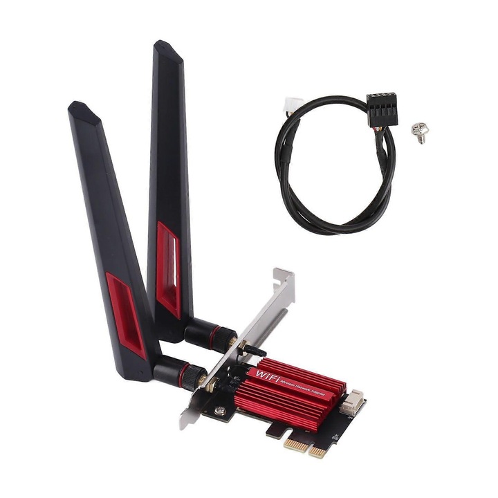 WiFi kártya PCIe 7260AC Pro, kétsávos 1200Mbps 2.4G/5G, kettős 10dBi antenna, integrált Bluetooth 4.0, PCIe x1/x4/x8/x16 kompatibilis, fekete/piros, 1 db