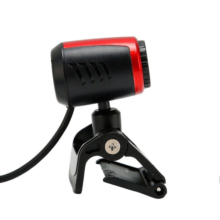 Уеб камера USB 2.0, въртяща се на 360°, вграден микрофон, черно-червена, 640x480px