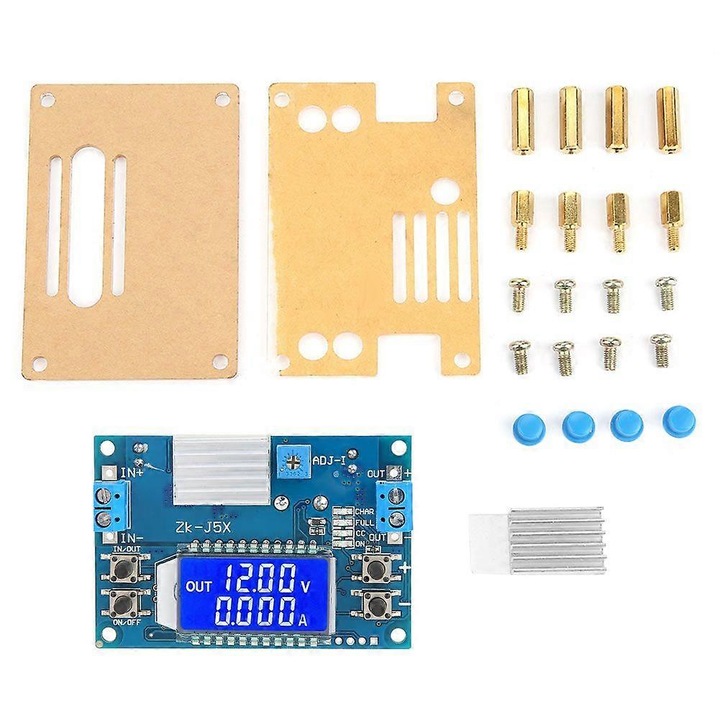 ZK-J5X DC-DC step-down modul, állítható konverter 1.2-32V, állandó áram akár 4.5A-ig (3.5A folyamatos), LCD kijelző feszültséghez és áramhoz