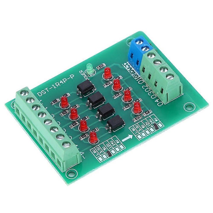 Optocsatoló szigetelő modul 4 csatornás, 213-as modell, jelátalakító és szintátalakító kártya PLC/mikrokontrollerhez, 80 kHz frekvencia, zöld, 1 db