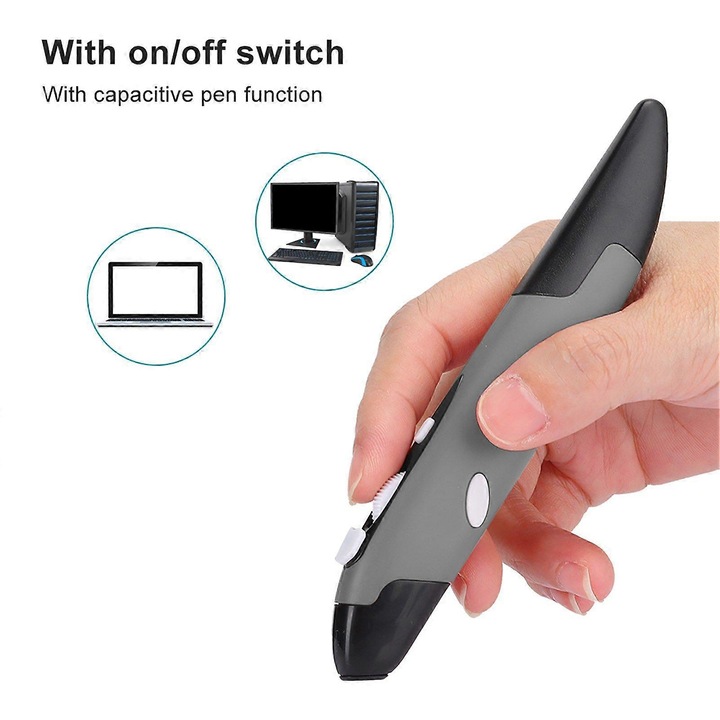 Vezeték nélküli egér toll 2.4G ergonomikus 4 gomb szürke 10m 800x1200x1600dpi