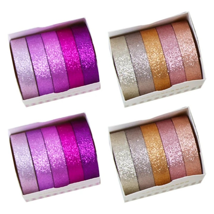 Set 4 cutii, Banda adeziva decorativa cu sclipici, adeziv ce nu lasa reziduuri pentru scrapbooking, journaling si decoratiuni DIY, Multicolor, 4 cutii