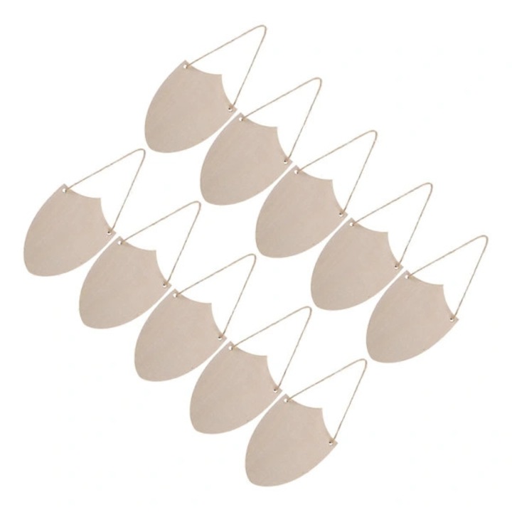 Set 10 scuturi lemn neterminat pentru mestesuguri DIY, 10 corzi, galben deschis, 10x7x0.2cm