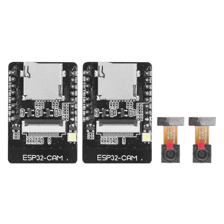 Set 2 bucati Modul ESP32-CAM, camera OV2640, Wi-Fi 802.11b/g/n si Bluetooth 4.2, Negru, 2 x modul, 2 x camera