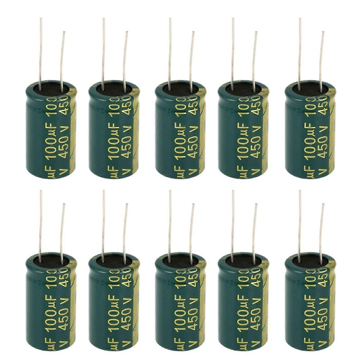 Radiális elektrolit kondenzátor készlet 450V 100uF zöld 10db