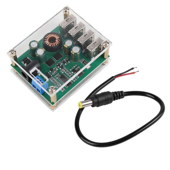 Convertor DC-DC 7-60V la 5V 5A cu 4 USB, 6.3x5x3cm