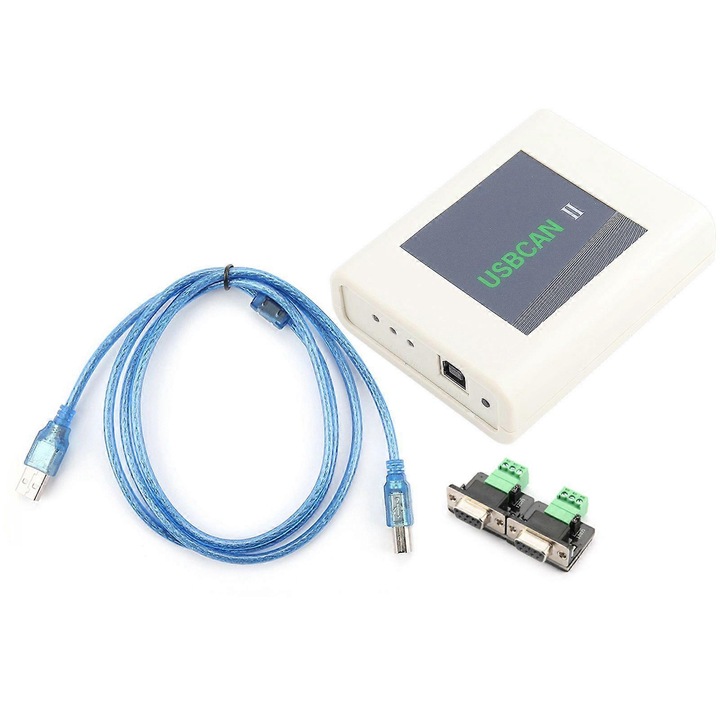 USB-CAN átalakító USBCAN II, kétcsatornás, nagy sebességű, CAN2.0A/B támogatás, 2500V mágneses szigetelés, USB2.0, fehér