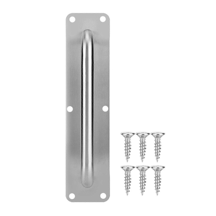 Maner pentru usa patrat 300 x 80 mm din otel inoxidabil, finisaj periat, argintiu, 1 bucata + 6 suruburi