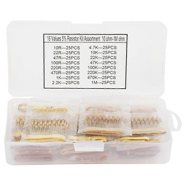 400 db-os szénréteg ellenállás készlet 1/2W 5% 10ohm-1Mohm
