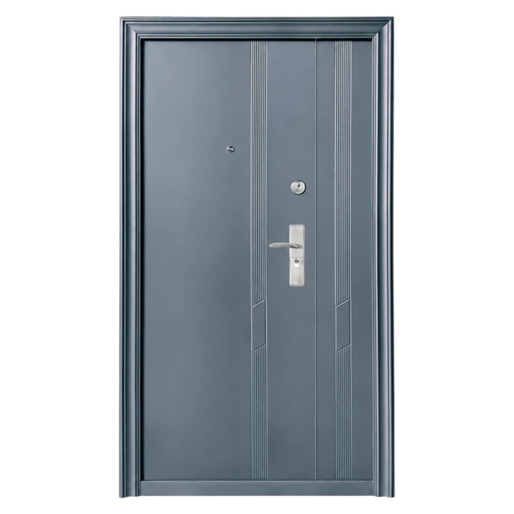 Usa metalica dubla de exterior cu izolatie si vizor Novo Doors ND43D, Deschidere Stanga Dreapta, Dimensiune 120x200 cm, Tabla 0.7 mm, pentru case, Gri antracit