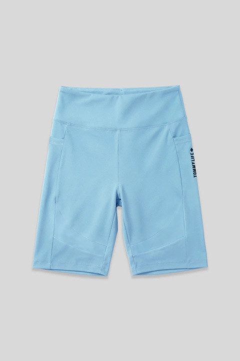 Colanti sport scurti, TommyLife, talie inalta, buzunar, 90% poliamida/10% elastan, Baby Blue