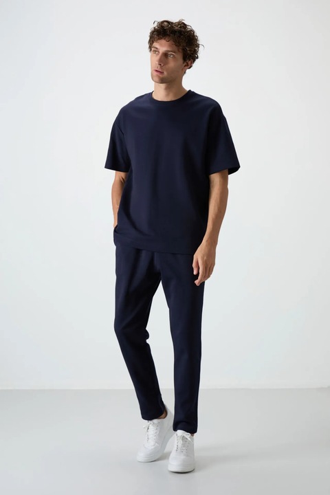 Set Trening, TommyLife, Set tricou si pantaloni supradimensionati, Albastru Marin, Bumbac si poliester